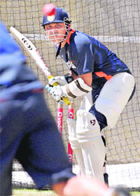 Virender Sehwag bats in the nets during the team's training session at the MCG on Saturday. The first Test starts on Monday. 