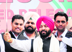 Newly elected Youth Congress chief Vikramjit Chaudhary at Chandigarh's Congress Bhawan on Monday.