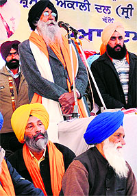 Shiromani Akali Dal (Amritsar) chief Simranjeet Singh Mann addresses a political conference
