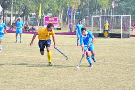 A match in progress during the Liberals Hockey in Nabha on Wednesday