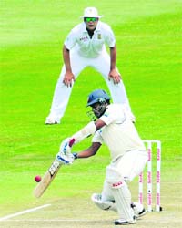 Sri Lanka's Thilan Samaraweera plays a stroke against South Africa during their second Test match in Durban on Wednesday