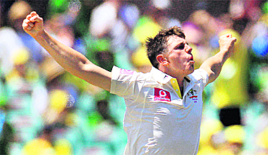 James Pattinson celebrates taking the wicket of Sachin Tendulkar for 41 runs in the second Test at the Sydney Cricket Ground on Tuesday.