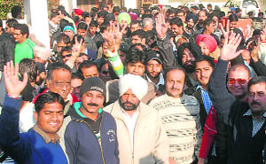Congress activists protest in Jalandhar. 