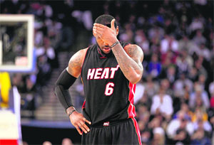 LeBron James of the Miami Heat reacts after losing to the Golden State Warriors in California. GSW won 111-106