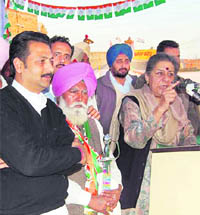 Ambika Soni at a rally in Sangrur on Friday. 