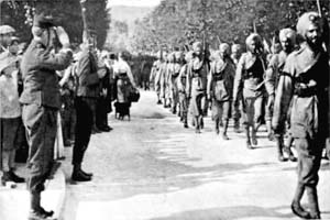 XV Sikhs march down the streets of Marseilles to a rousing reception in September 1914