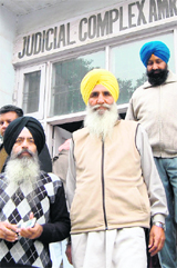 Dal Khalsa leaders outside the Judicial Complex in Amritsar on Saturday.