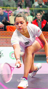 Dipika Pallikal in action at the World Squash Federation U-21 World Cup in Chennai on Sunday.