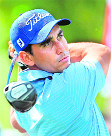 Spain's Rafael Cabrera-Bello tees off during the Dubai Desert Classic on Sunday. 