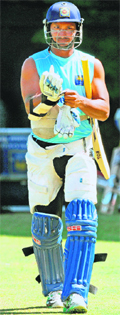 Sangakkara prepares to bat during a net session in Adelaide on Monday.