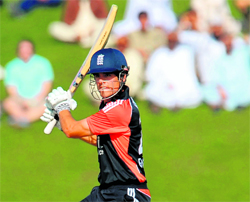 England's Alastair Cook on way to his 100 in the first ODI against Pakistan in Abu Dhabi on Monday.