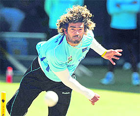 Sri Lanka�s Lasith Malinga bowls during training in Sydney on Thursday.
