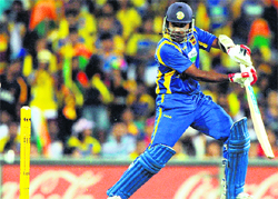 Sri Lanka�s Mahela Jayawardene plays a shot during the tri-series ODI against Australia in Sydney on Friday. Sri Lanka won by eight wickets.
