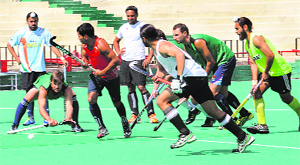 Players from Chandigarh Comets at a practice session in Chandigarh on Tuesday.