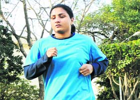 Boxer Puja Rani during a warm up session at NIS Patiala