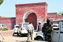 Vehicles lined outside Chief Minister Parkash Singh Badal's residence in Badal village in Muktsar district. 