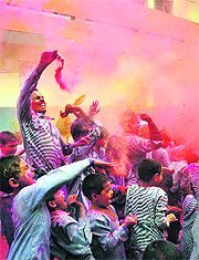 Children celebrate Holi at Bal Bhawan in Ludhiana.