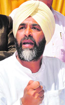 Manpreet Singh Badal, PPP chief, during a press conference at his residence in Sector 3, Chandigarh.