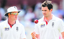 England�s Test captain Andrew Strauss (L) and fast bowler James Anderson. This is the first time, since the current rankings system was introduced in 2003, that England has topped the table at the cut-off date.
