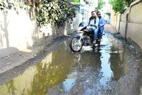 Sewage water overflowing in a street in Malerkotla