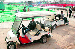 The golf carts that will be used to ferry the VIPs