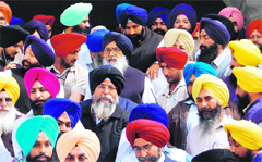 Chief Minister Parkash Singh Badal and his Cabinet colleagues after paying obeisance at the Golden Temple in Amritsar