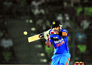 Virat Kohli plays a shot on way to his hundred against Pakistan in Mirpur on Sunday. India won the match by six wickets as Kohli hit 183, his 11th ODI ton