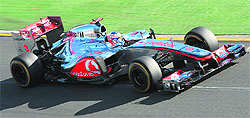 McLaren-Mercedes driver Jensen Button speeds to victory in Formula One's Australian Grand Prix in Melbourne on Sunday. Button led throughout the opening race of season on the 5.3km Albert Park road circuit