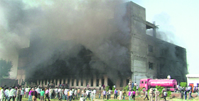 Thick smoke emanating from a factory unit in Jalandhar on Saturday.