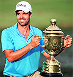 Australia�s Nick Cullen poses with his trophy after winning Indonesian Open Golf Championship at Emeralda Golf Club in Jakarta on Sunday