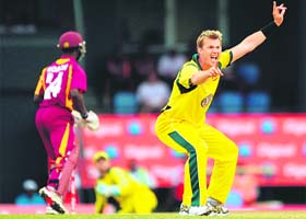 Australia�s Brett Lee appeals against a West Indies batsman during their first T20 match in St Lucia on Tuesday