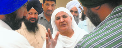 Bibi Jagir Kaur along with her supporters at the Kapurthala jail on Saturday. 