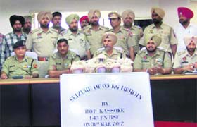 BSF DIG Rajesh Gupta and SSP HS Mann speaking to the media in Ferozepur on Sunday
