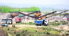 Illegal mining in progress on the Sutlej river bed at Suhara village in Ropar
