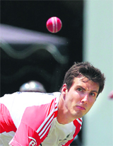 Steven Finn bowls during a practice session ahead of the second Test in Colombo on Monday. England will be looking to win as they try to keep their top Test ranking. Match Starts: 10 am.