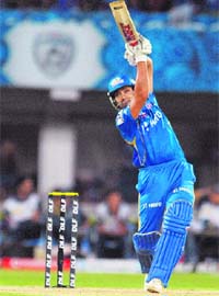 Mumbai Indians� Rohit Sharma plays a shot during their match against Deccan Chargers in Visakhapatnam on Monday. Mumbai won by five wickets