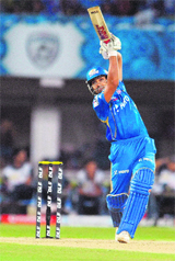 Mumbai Indians� Rohit Sharma plays a shot during their match against Deccan Chargers in Visakhapatnam on Monday. 