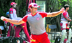 Adam Gilchrist during a training session at the PCA Stadium in Mohali on Wednesday