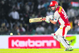 Kings XI Punjab�s Shaun Marsh plays a shot against Pune Warriors in Mohali on Thursday