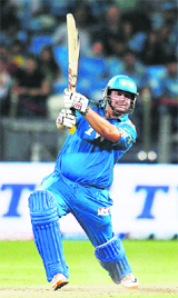 Pune Warriors� Jesse Ryder plays a shot against Chennai Super Kings during their match in Pune on Saturday. Pune won the match by 7 wickets. 