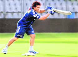 Mumbai Indians� Sachin Tendulkar during a practice session at Wankhede Stadium . 