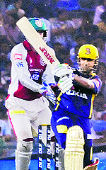 KKR�s Gautam Gambhir plays a shot during their match against Kings XI Punjab in Mohali on Wednesday