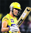 Chennai Super Kings� Faf du Plessis raises his bat after scoring a half century against Pune Warriors during their match in Chennai