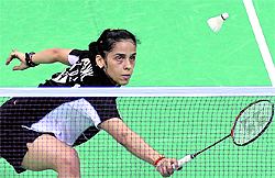 Saina Nehwal in action against Hong Kong�s Yip Pui Yin during their match at Yonex Sunrise India Open in New Delhi on Wednesday