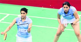India�s Jwala Gutta and Ashwini Ponnappa during their match against Indonesia�s Vita Marissa and Nadya Melati at India Open 2012 in New Delhi on Thursday
