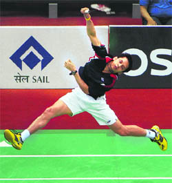 Parupalli Kashyap in action against Korea's Shon Wan Ho during their semifinal at the Indian Open in New Delhi on Saturday. Kashyap lost the match. 