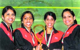 The Indian women team after winning the 16th Asian Team Squash Championship in Kuwait