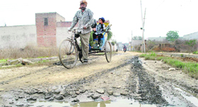 Pathetic condition of a road in Sangrur.