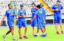 Deccan Chargers� players during a training session at the PCA Stadium in Mohali on Saturday