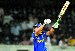 Rajasthan Royals� Rahul Dravid plays a shot in Hyderabad on Friday